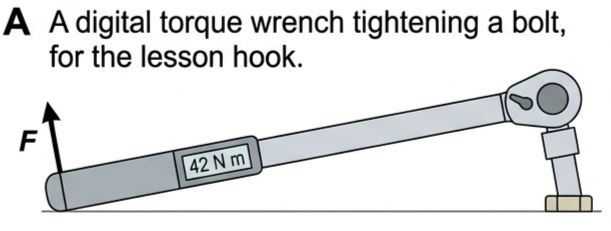 Digital torque wrench with a display reading a torque value, jaw fitted to a hexagonal bolt