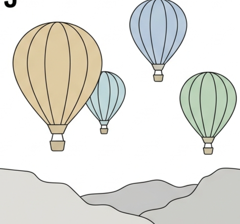 Multiple colourful hot air balloons flying over a rocky landscape at Cappadocia, Turkey